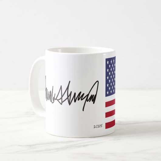 Donald Trump Präsident 2025 Autograph Kaffeetasse (Vorderseite Links)