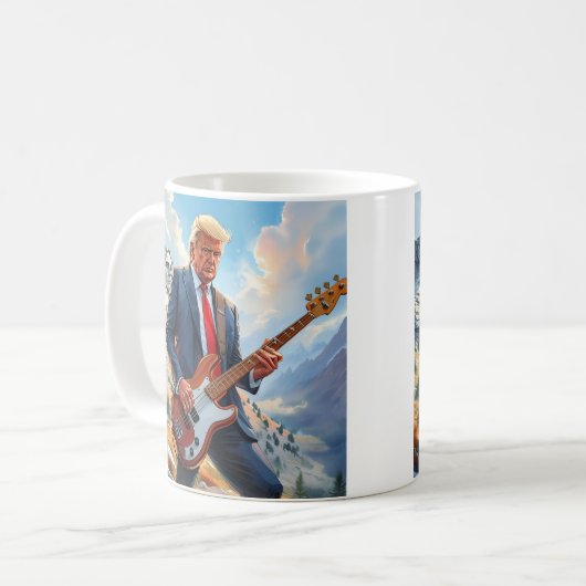Donald Trump spielt Electric Bass Mount Rushmore Kaffeetasse (Vorderseite Links)