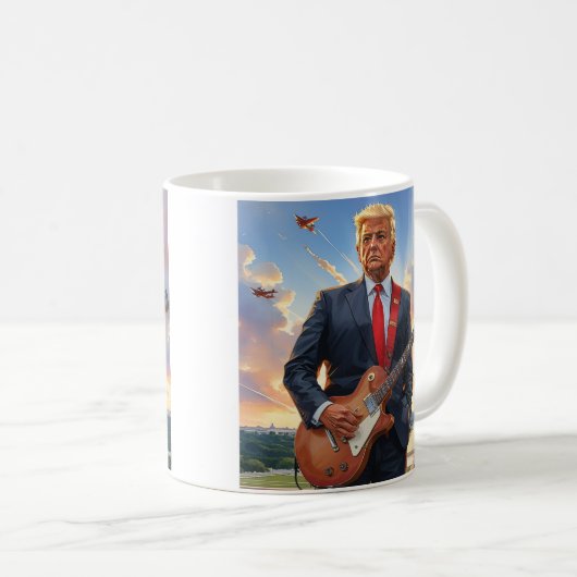 Donald Trump spielt Electric Guitar Washington DC Kaffeetasse (VorderseiteRechts)