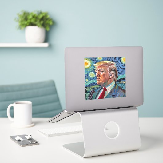 Donald Trump Starry Night Van Gogh Art Style 2024 Aufkleber (Laptop auf Schreibtisch)