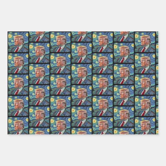 Donald Trump Starry Night Van Gogh Art Style 2024 Geschenkpapier Set (Vorderseite)