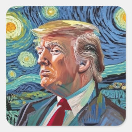 Donald Trump Starry Night Van Gogh Art Style 2024 Quadratischer Aufkleber