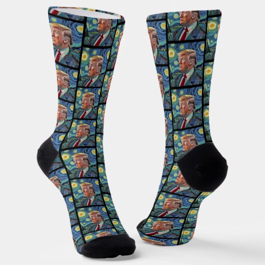 Donald Trump Starry Night Van Gogh Art Style 2024 Socken (Gewinkelt)