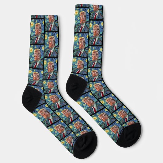 Donald Trump Starry Night Van Gogh Art Style 2024 Socken (Rechts)