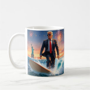 Donald Trump Surfing Statue of Liberty Fireworks Kaffeetasse