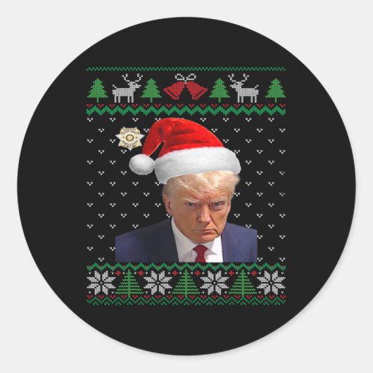 Donald Trump Tasse Shot Ugly Christmas Runder Aufkleber (Vorderseite)