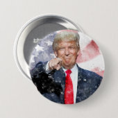 Donald Trump weist auf amerikanische Flagge Button (Vorne & Hinten)
