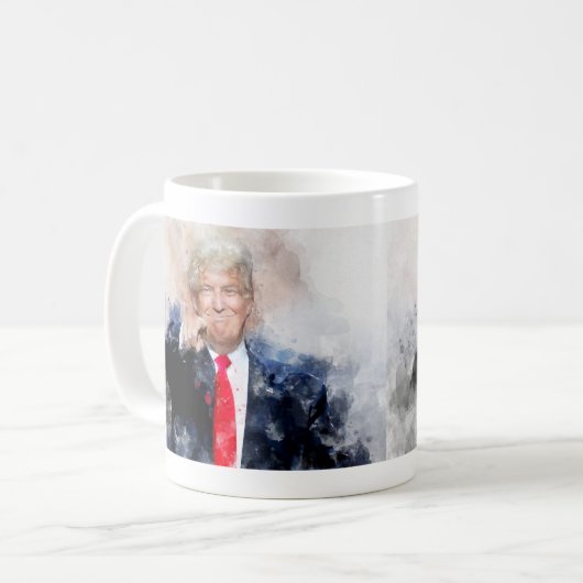 Donald Trump zeigt Aquarellbilder Kaffeetasse (Vorderseite Links)