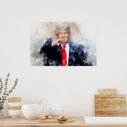 Donald Trump zeigt Aquarellbilder Poster (Küche)