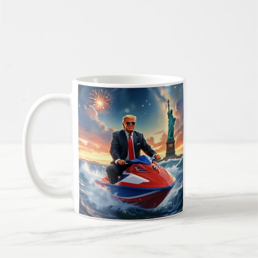Donald Trump zur Jetski-Statue der Feuerwerkskunst Kaffeetasse (Links)