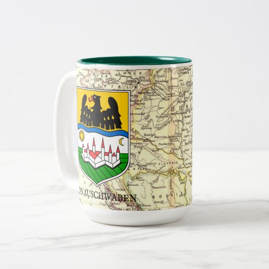Donauschwaben Shield mit Map-Tasse Zweifarbige Tasse (Vorderseite Links)