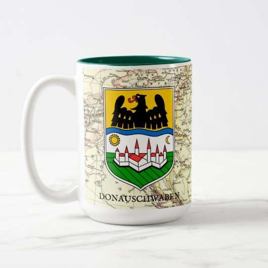 Donauschwaben Shield mit Map-Tasse Zweifarbige Tasse (Links)