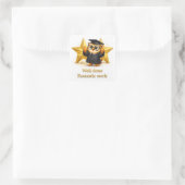 Done, fantastic work graduation owl two gold stars quadratischer aufkleber (Tasche)
