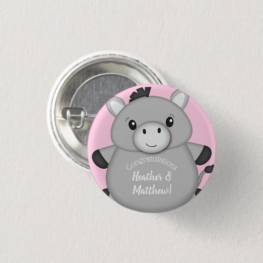 Donkey Baby Dusche Rosa Button (Vorne & Hinten)
