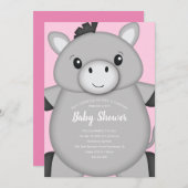 Donkey Baby Dusche Rosa Einladung (Vorne/Hinten)