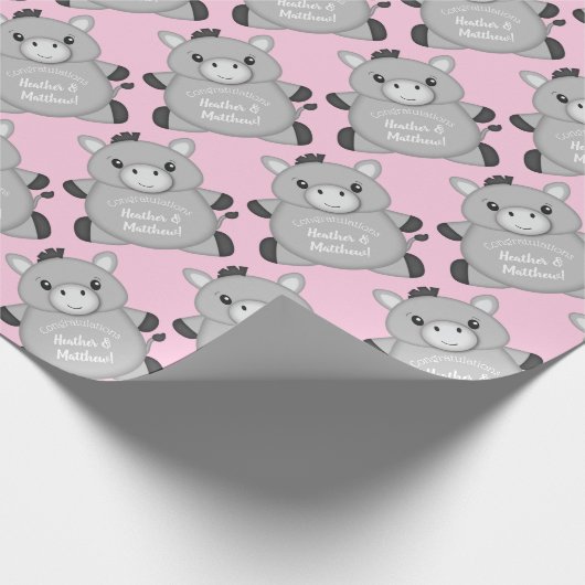 Donkey Baby Dusche Rosa Geschenkpapier (Ecke)