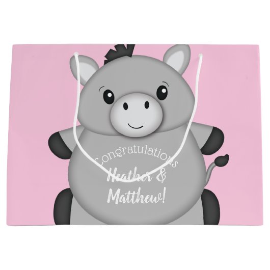 Donkey Baby Dusche Rosa Große Geschenktüte (Vorderseite)