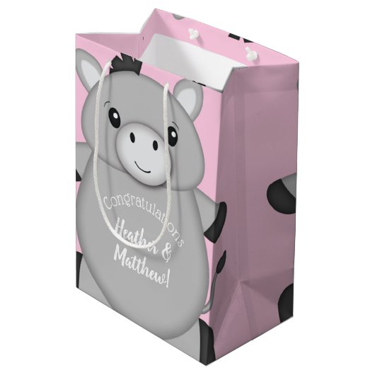 Donkey Baby Dusche Rosa Mittlere Geschenktüte (Rückseite Schrägansicht)