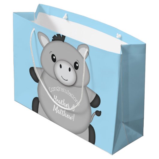 Donkey Baby Shower Blue Große Geschenktüte (Rückseite Schrägansicht)