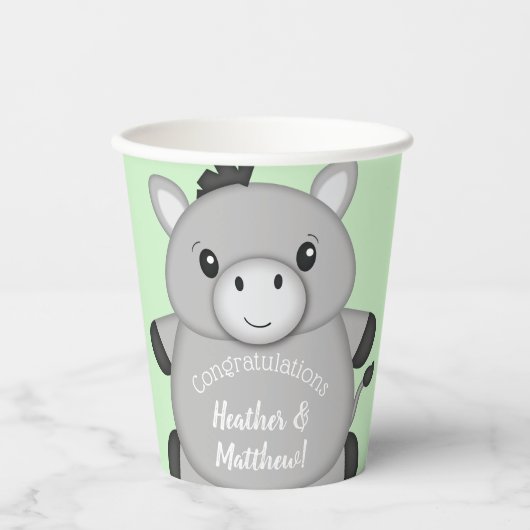 Donkey Baby Shower Green Pappbecher (Vorderseite)