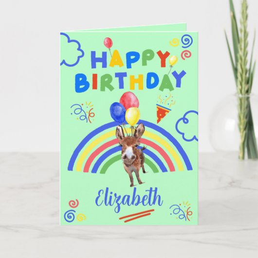 Donkey Birthday Card in Green Karte (Vorderseite)