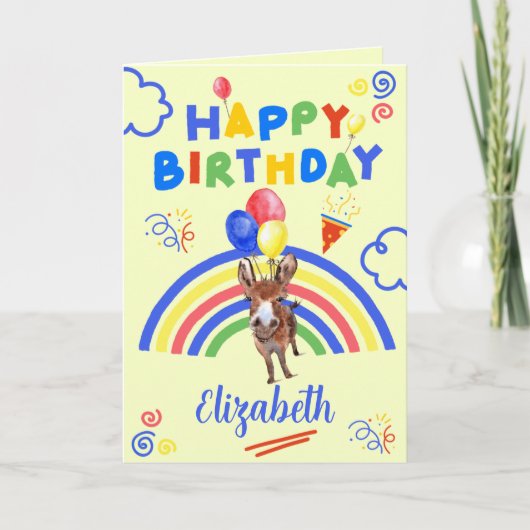 Donkey Birthday Card in Yellow Karte (Vorderseite)