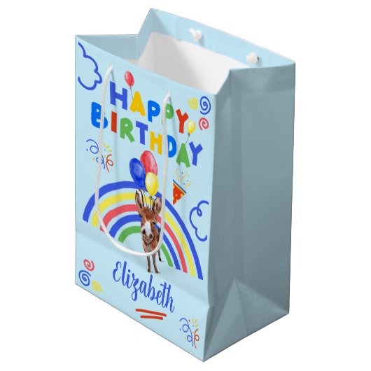 Donkey Birthday Gift Bag in Blue Mittlere Geschenktüte (Vorderseite Schrägansicht)