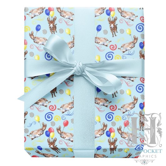 Donkey Birthday Gift Wrapping Paper in Blue Geschenkpapier