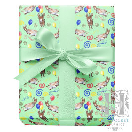 Donkey Birthday Gift Wrapping Paper in Green Geschenkpapier