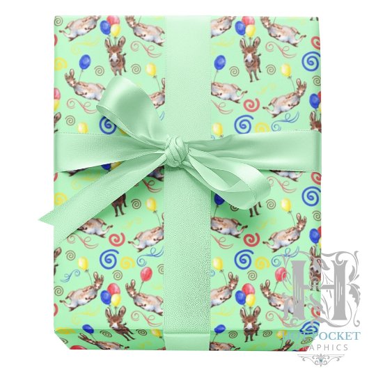 Donkey Birthday Gift Wrapping Paper in Green Geschenkpapier