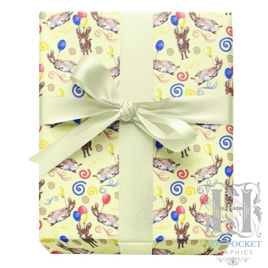 Donkey Birthday Gift Wrapping Paper in Yellow Geschenkpapier