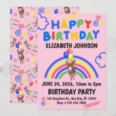 Donkey Birthday Invitation in Pink Einladung (Vorne/Hinten)