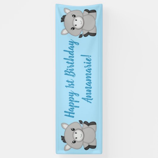 Donkey Birthday Party Blue Banner (Vertikal)