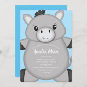 Donkey Birthday Party Blue Einladung (Vorne/Hinten)