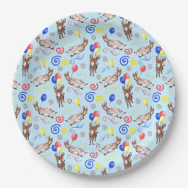 Donkey Birthday Party Paper Plates in Blue Pappteller
