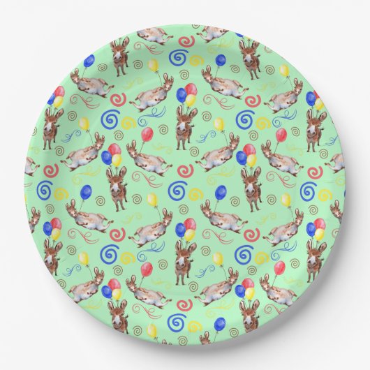 Donkey Birthday Party Paper Plates in Green Pappteller (Vorderseite)