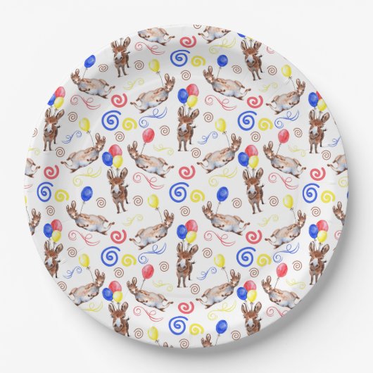 Donkey Birthday Party Paper Plates in White Pappteller (Vorderseite)