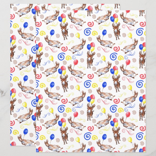 Donkey Birthday Scrapbook Paper in White (Vorne/Hinten)