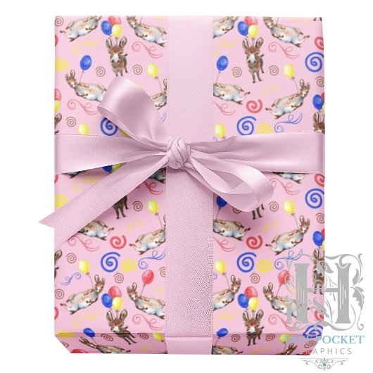 Donkey Birthday Wrapping Paper in Pink Geschenkpapier