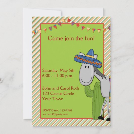Donkey Cactus Fiesta Einladung (Vorderseite)