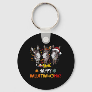 Donkey Happy Hallothanksmas Halloween-Erntedank Schlüsselanhänger