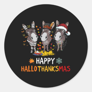 Donkey Happy Hallothanksmas Liebe Donkey Bauer T-S Runder Aufkleber