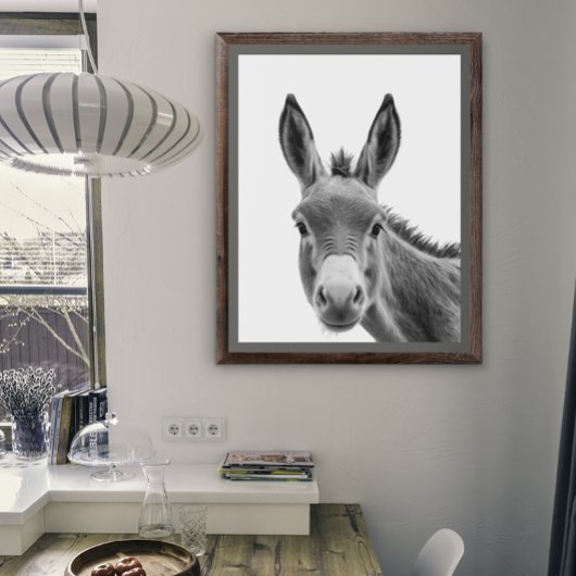 Donkey Head Portrait Schwarz-weiß Poster