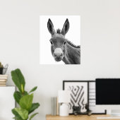 Donkey Head Portrait Schwarz-weiß Poster (Heimbüro)