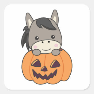 Donkey in Pumpkin Sweet Donkey Happy Halloween Squ Quadratischer Aufkleber
