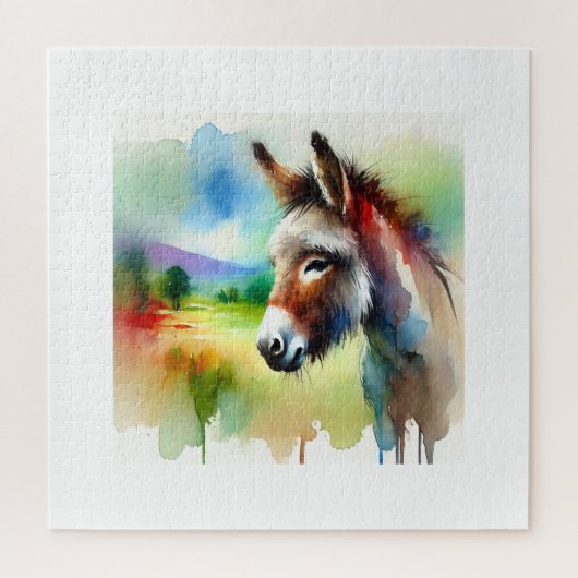 Donkey in Watercolor Art 060724AREF111 - Watercolo Puzzle (Vertikal)