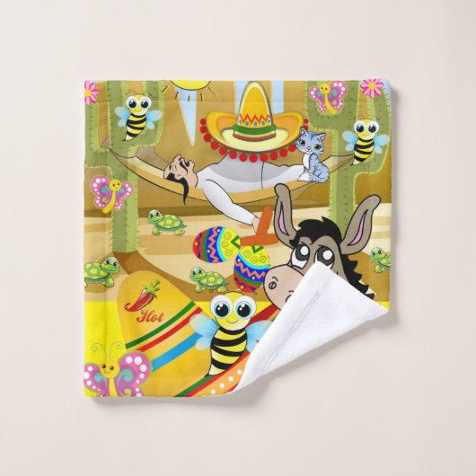 Donkey Mexican Man Sombrero Badewanne Handtuch Set (Waschlappen)