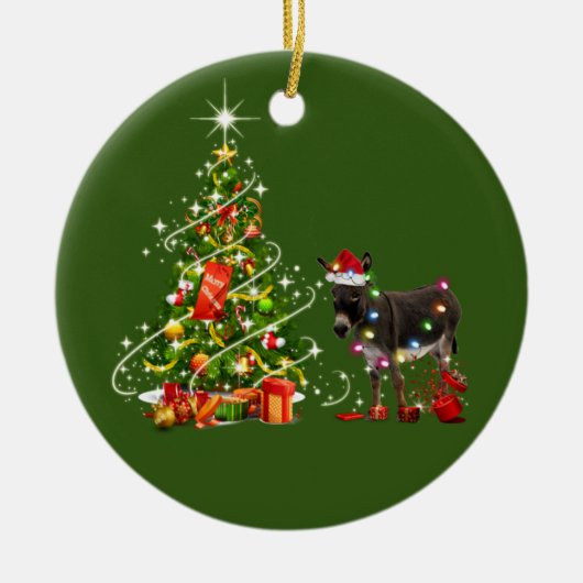 Donkey mit Hat Scaft Weihnachten Keramik Ornament (Vorne)