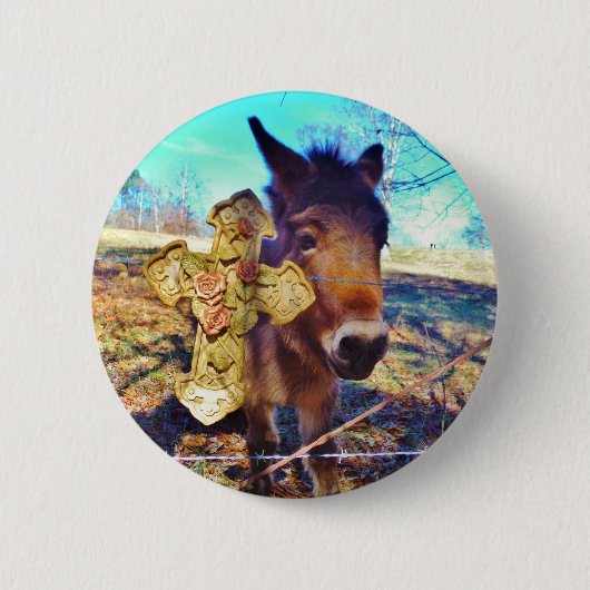 Donkey mit Rose Cross Button (Vorderseite)
