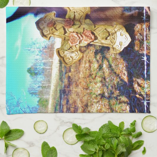 Donkey mit Rose Cross Handtuch (Gefaltet)